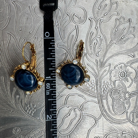 Gold and Blue Leverback Earrings - Picture 6 of 6